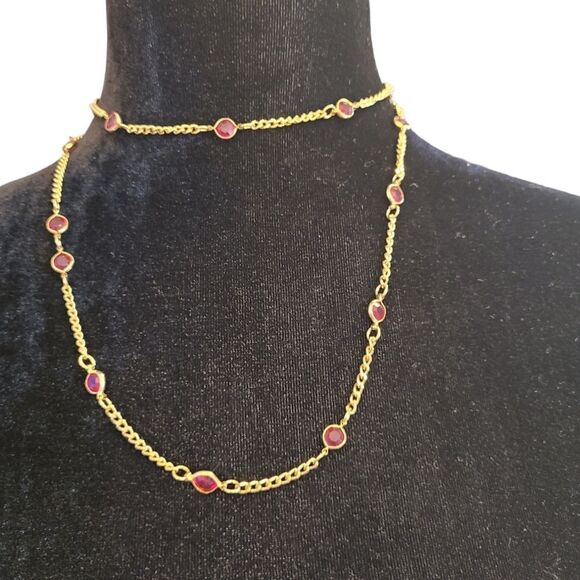 Vintage Necklace & Bracelet Set Gold With Red Stones - Picture 11 of 12
